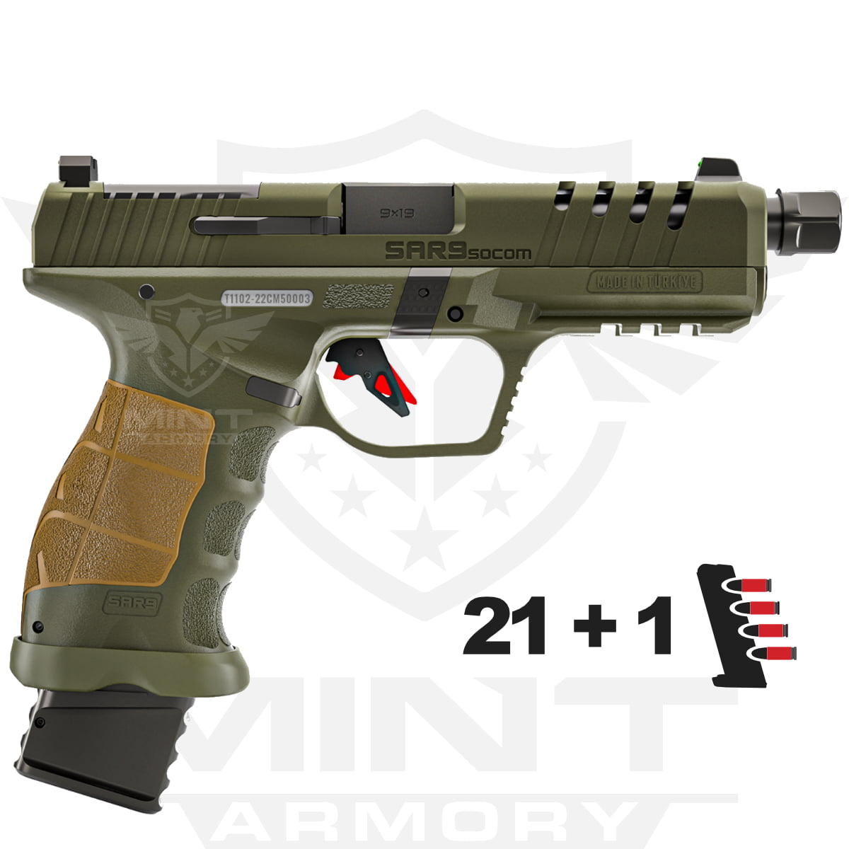 SAR9 SOCOM Od Green 21 Rounds 9mm Pistol